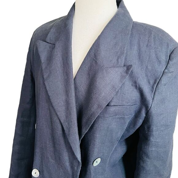 Vintage Dark Navy Oversized Linen Blazer size 12 - Picture 2 of 8